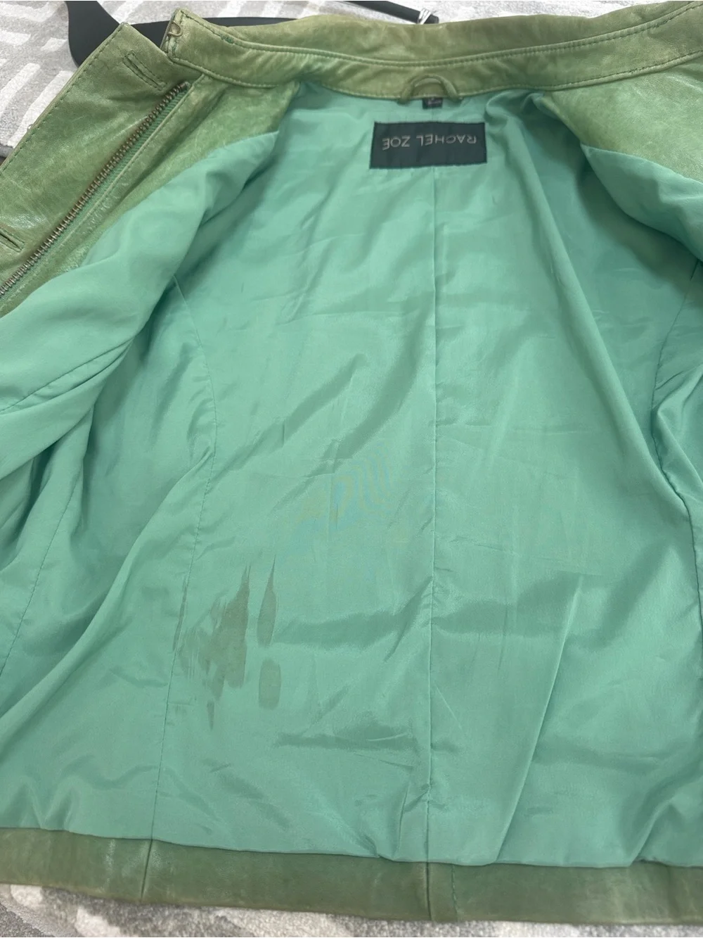 Rachel Zoe Olive Green Leather Button-Front Jacket
